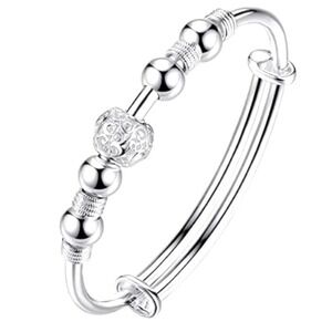 925 Sterling Silver Bangle Bracelet Anxiety Beaded Bracelet Fidgit Plated Bangle